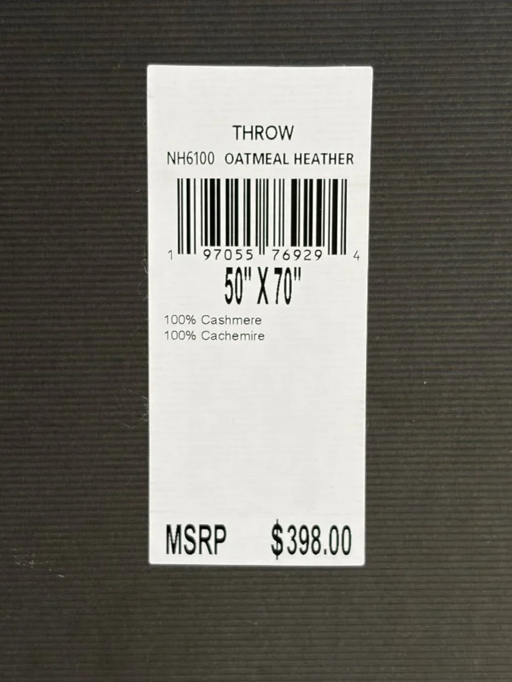 Neiman Marcus 100% CASHMERE THROW 50 X 70 BLANKET MSRP $398 OATMEAL HEATHER